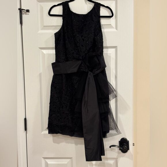 Robert Rodriguez Women's Sash Floral Lace Overlay Silk Dress Black Size 8 - Picture 1 of 6